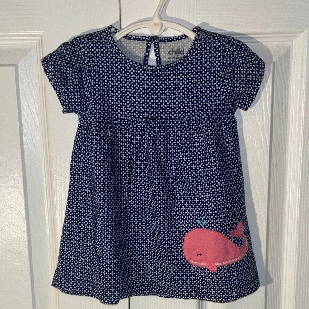 Child of mine blue and white heart design Dress with Pink Whale size 6-9 months